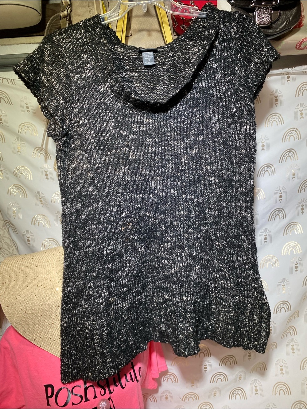 Dots Black and White Marled Knit Midi Dress with Scoop Neck